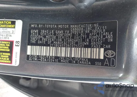 2011 Toyota Corolla Le z USA, uszkodzony, nr VIN 2T1BU4EE0BC625502